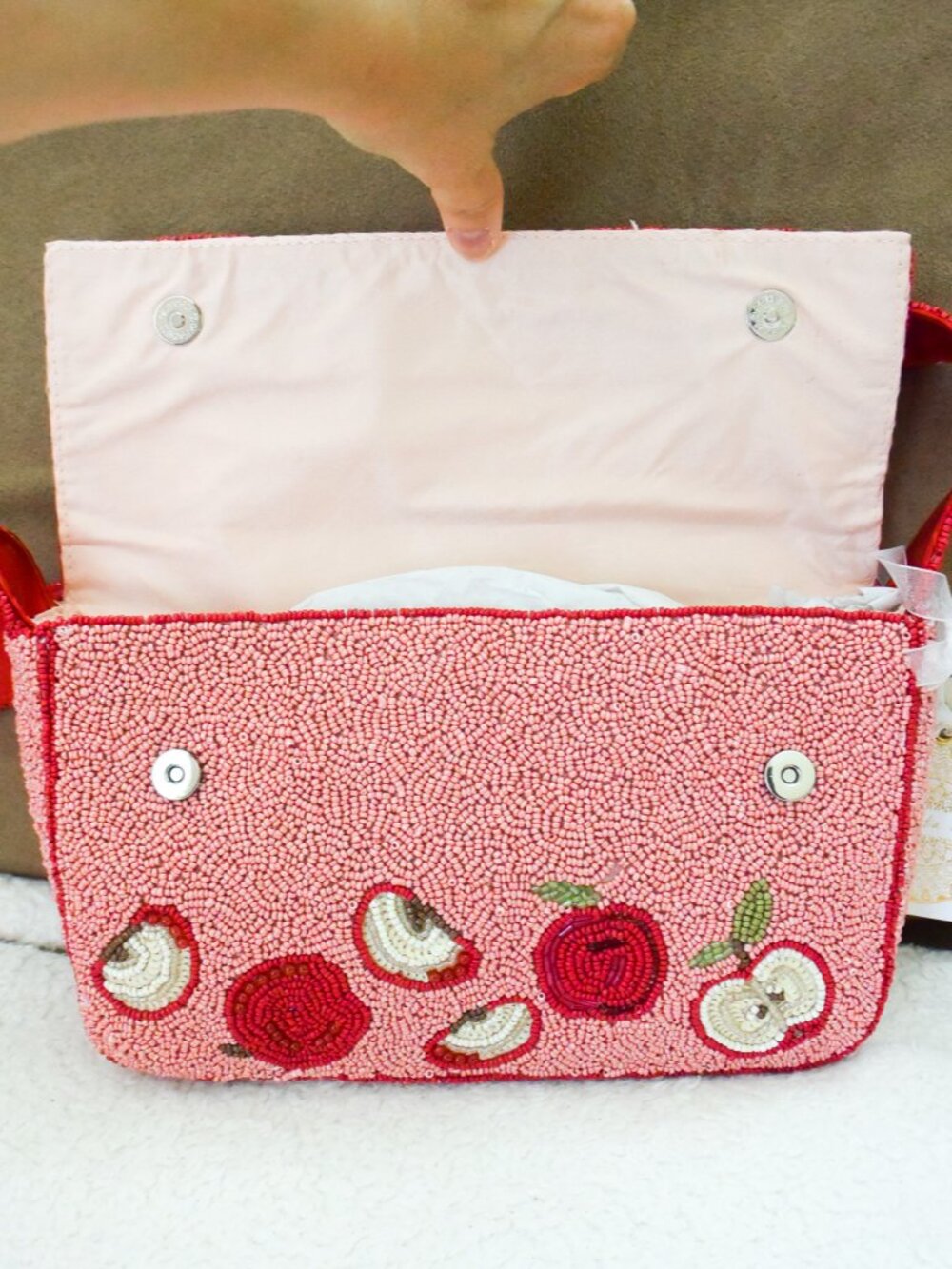 Made in India- Pink & Red Aple Beaded Purse/Bag - VIRAL - NEW! - Picture 8 of 11